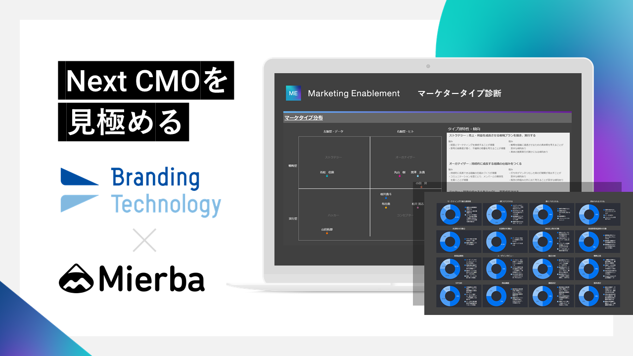 ブランディングテクノロジー、人材のスキルを可視化するMierbaと協力し「マーケタータイプ診断」をリリース～組織に合った“Next CMO”の見極めを可能に～